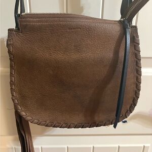 All Saints Brown Leather Whipstitch Crossbody Bag